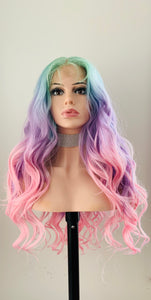 “Arielle” - 28” Pastel Unicorn  Color 13x4 Lace Front 360 Premium Fiber Wig for Cosplay/Drag…