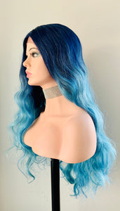 “Brooke” - 28” Long Blue Loose Curl Premium Fiber Lace Front Wig for Gaming/Drag/Cosplay