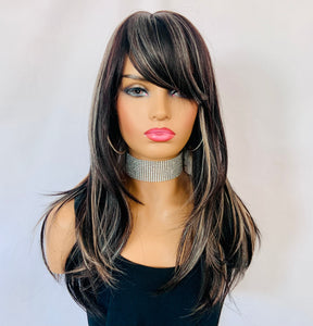 “Nena” - “Put On & Go” Salt & Pepper Color Premium Synthetic Fiber Wig with Bangs for Daily Wear/Events…