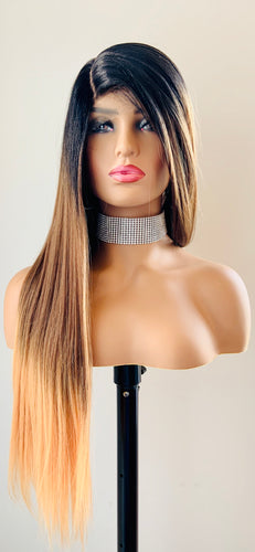 “Crystal” - Long 28” Ombre Toffee Brown /Brown Coral Lace Front Synthetic Wig