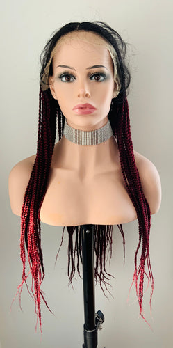 “Goddess” - Long 30” Ombre Burgundy Lace Front Synthetic Braided Wig